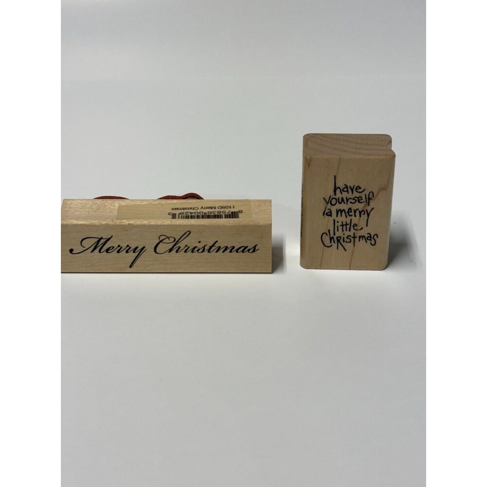 Vintage Stampendous Christmas Rubber Stamp Lot 2 Wood Mounted 2007 Merry Christm